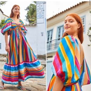 FARM Rio Multicolor Striped Midi Dress